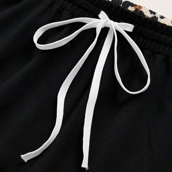 Black Casual Women's Striped Drawstring Pocket Pants - Picture 4 of 6